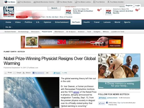 www.foxnews.com scitech 2011 09 14 nobel-prize-winning-physicist-resigns-from-top-physics-group-over-global