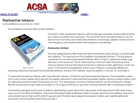 www.acsa2000.net HealthAlert radioactive_tobacco.html