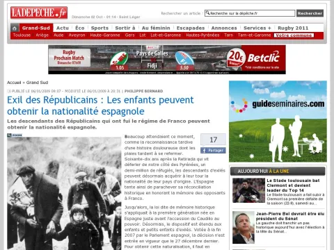 www.ladepeche.fr article 2009 01 06 517736-Exil-des-Republicains-Les-enfants-peuvent-obtenir-la-nationalite-espagnole.html