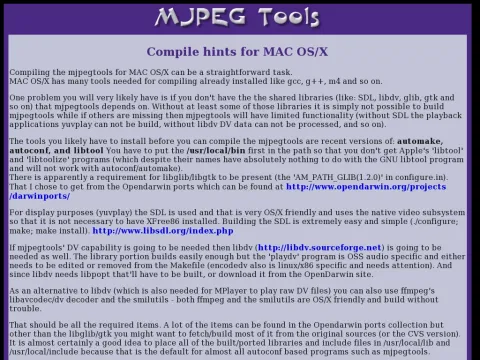 mjpeg.sourceforge.net MacOS