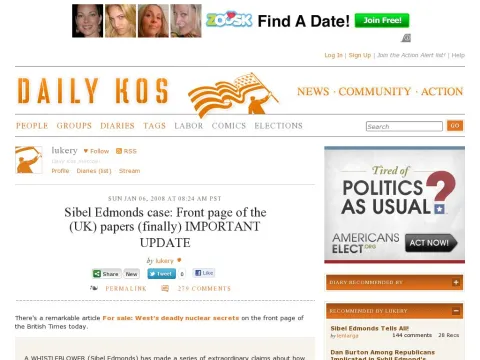 www.dailykos.com story 2008 1 6 112413 4231 854 431373