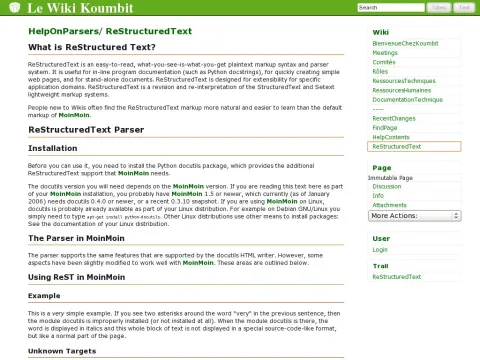 wiki.koumbit.net HelpOnParsers ReStructuredText