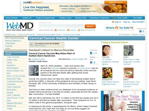 www.webmd.com cancer cervical-cancer news 20090430 gardasil-linked-to-nerve-disorder