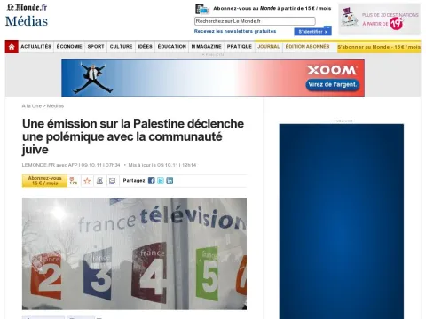 www.lemonde.fr actualite-medias article 2011 10 09 une-emission-sur-la-palestine-declenche-une-polemique-avec-la-communaute-juive_1584599_3236.html