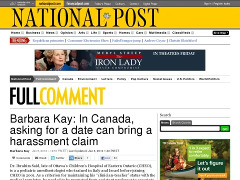 fullcomment.nationalpost.com 2012 01 05 barbara-kay-in-canada-asking-for-a-date-can-bring-a-harrassment-claim