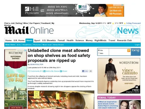 www.dailymail.co.uk news article-1390876 Unlabelled-clone-meat-allowed-shop-shelves-food-safety-proposals-ripped-up.html