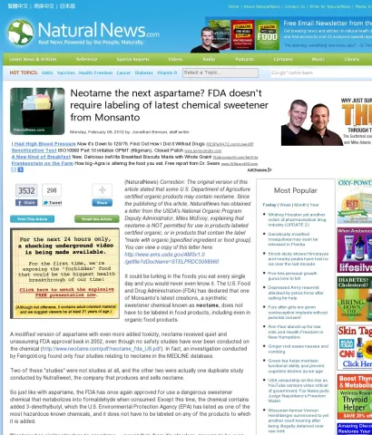 www.naturalnews.com 034915_neotame_Monsanto_sweeteners.html