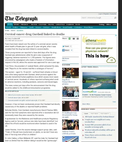 www.telegraph.co.uk news uknews 1567698 Cervical-cancer-drug-Gardasil-linked-to-deaths.html